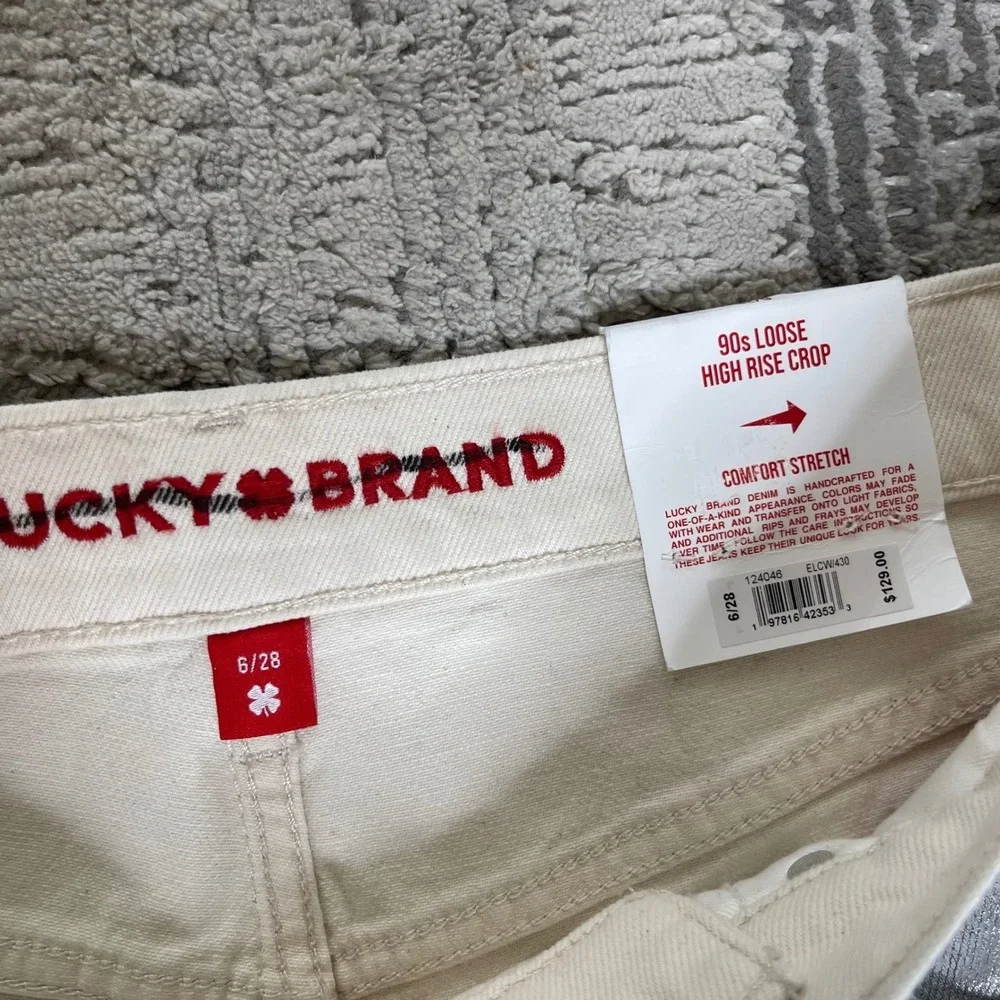 NEW Lucky Brand 90s Loose High Rise Crop Metallic Silver‎ Stretch Jeans 6/28